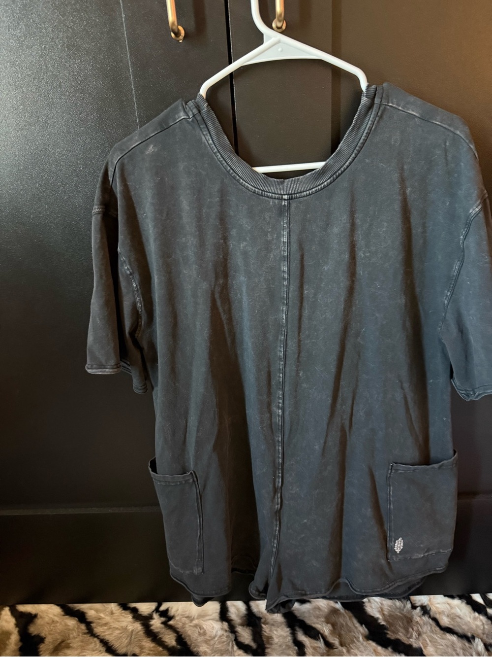 Free People Men's Washed Black Short Sleeve Pocket Tee